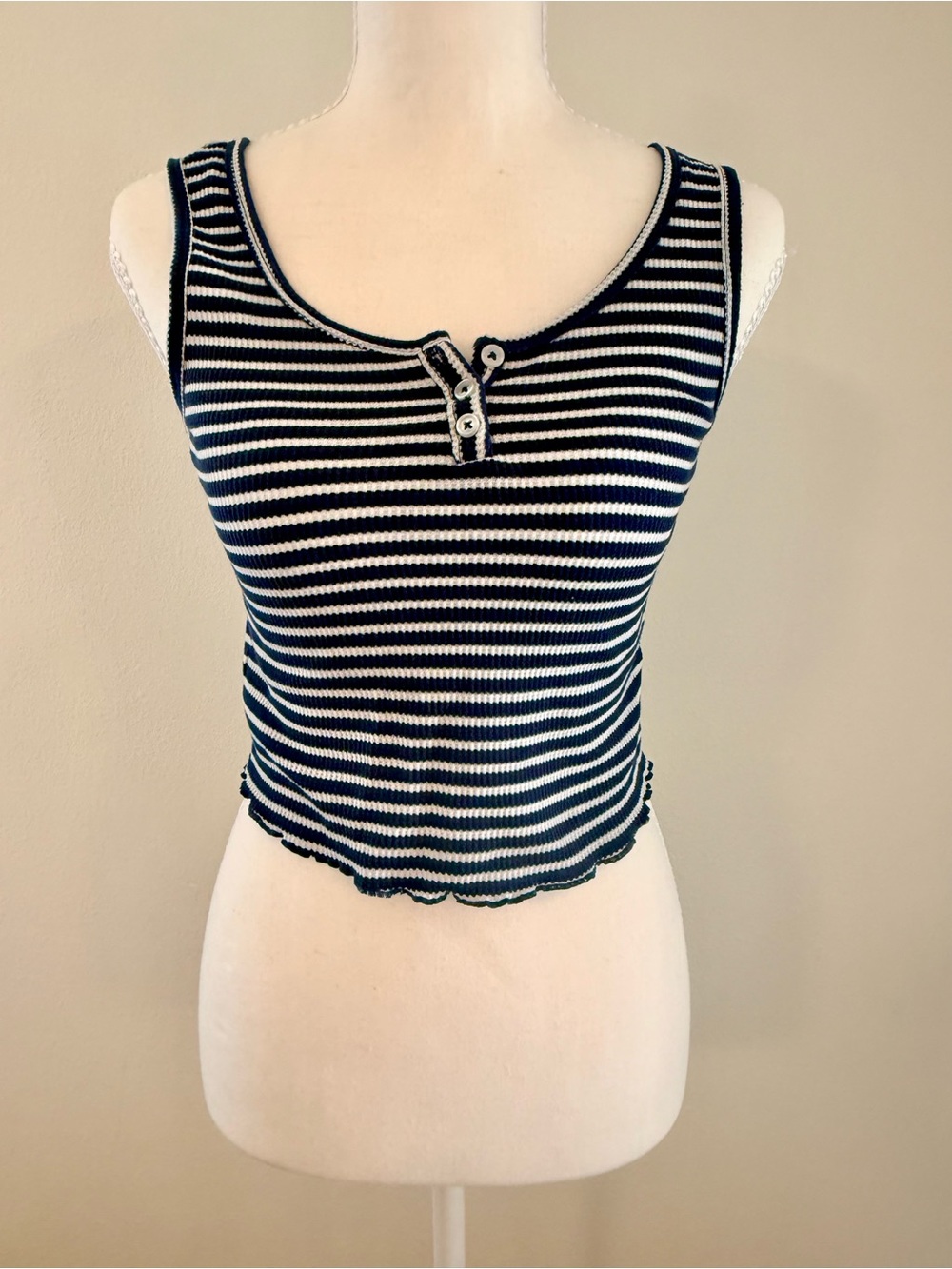 SO Navy & White Striped Ribbed Sleeveless Crop Tank